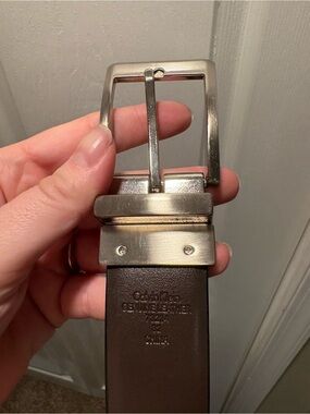 Calvin Klein Dark Brown Leather Belt with Silver Buckle